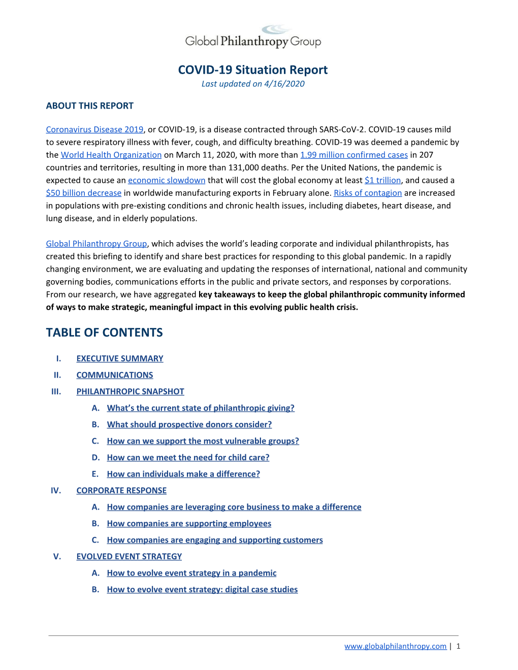 COVID-19 Situation Report TABLE OF