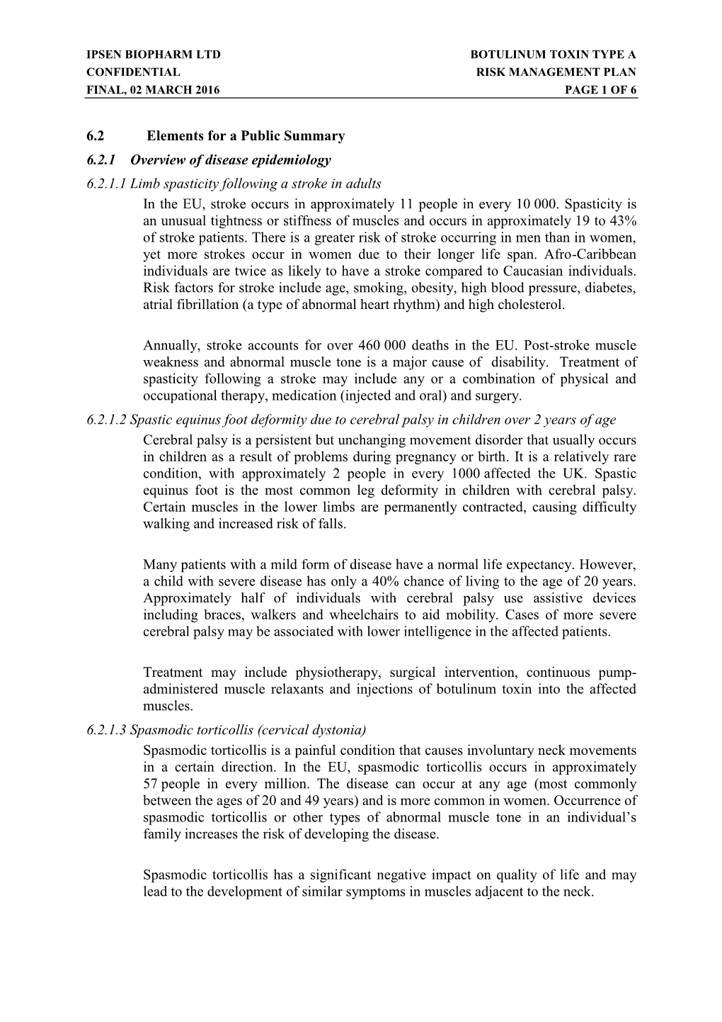 6.2 Elements for a Public Summary 6.2.1 Overview of Disease