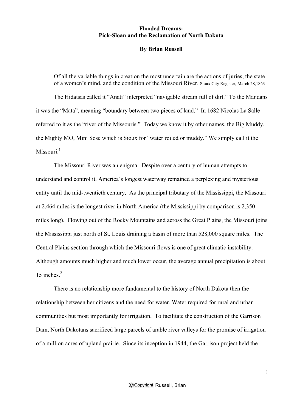 Pick-Sloan and the Reclamation of North Dakota by Brian Russell Of