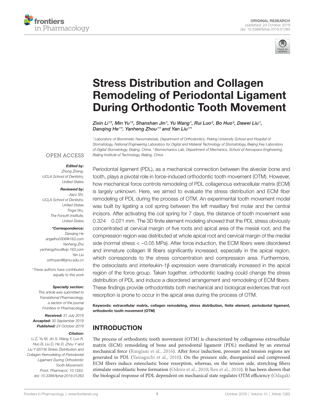Stress Distribution and Collagen Remodeling of Periodontal Ligament During Orthodontic Tooth Movement