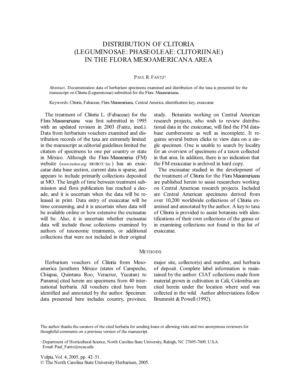 Distribution of Clitoria (Leguminosae: Phaseoleae: Clitoriinae) in the Flora Mesoamericana Area