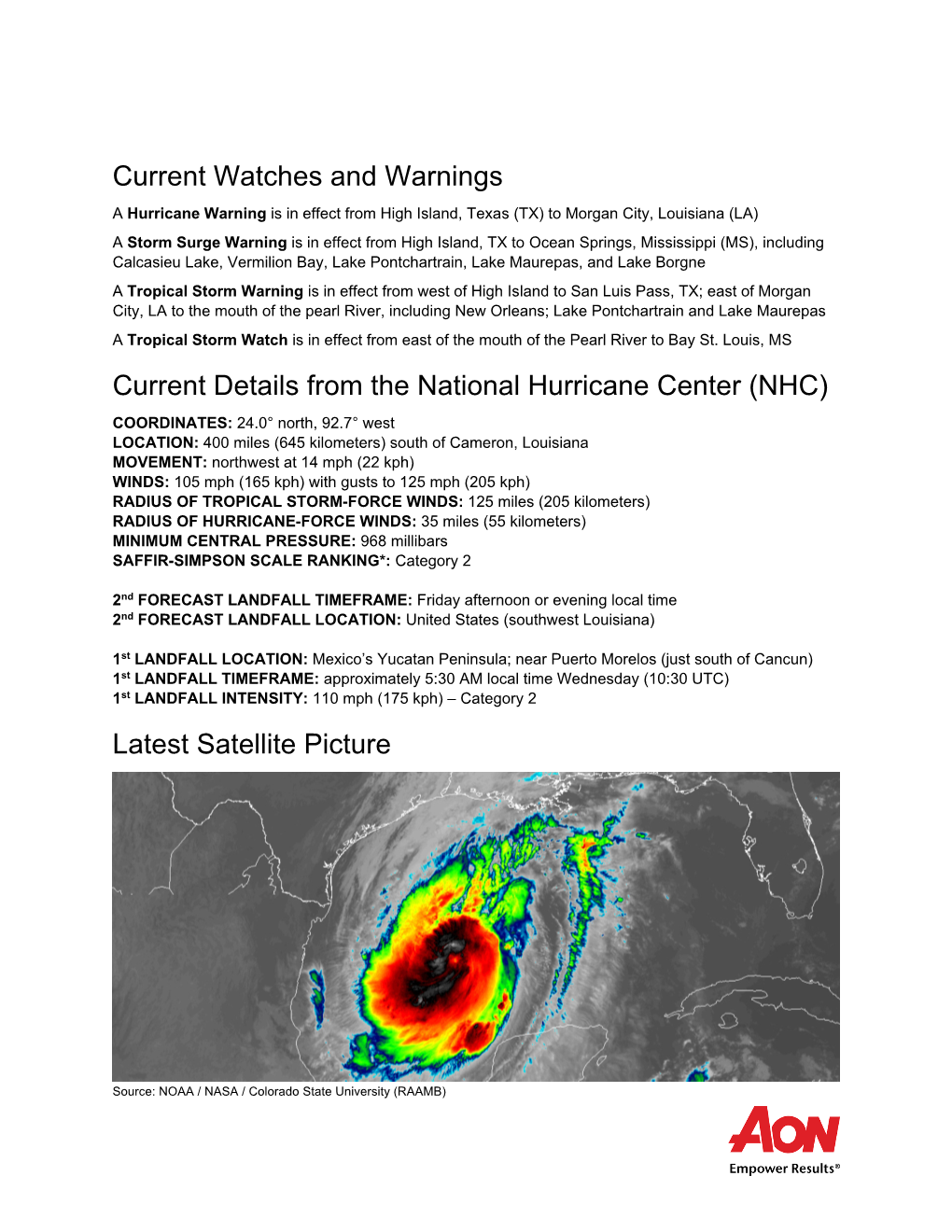 Current Watches and Warnings Current Details from the National