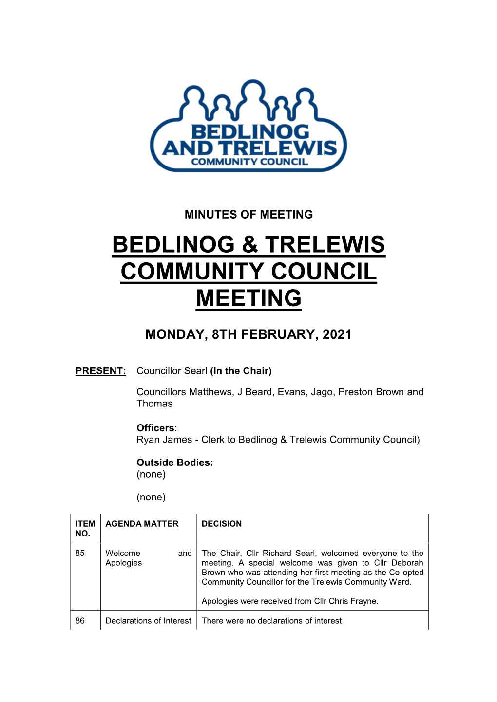 (Public Pack)Minutes Document for Bedlinog & Trelewis Community