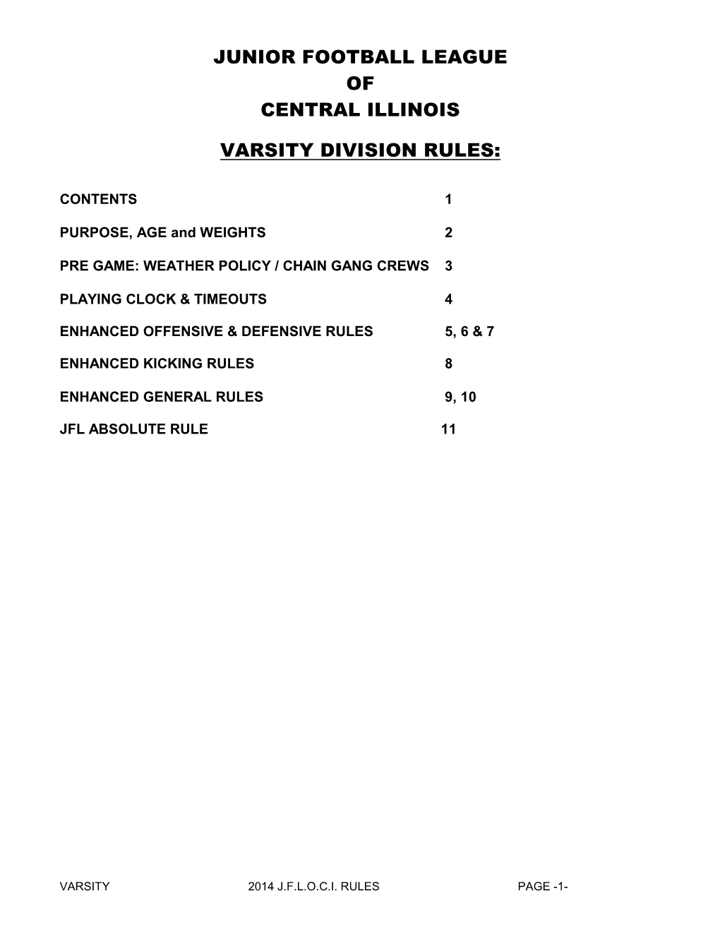 Varsity Division Rules & Guidelines