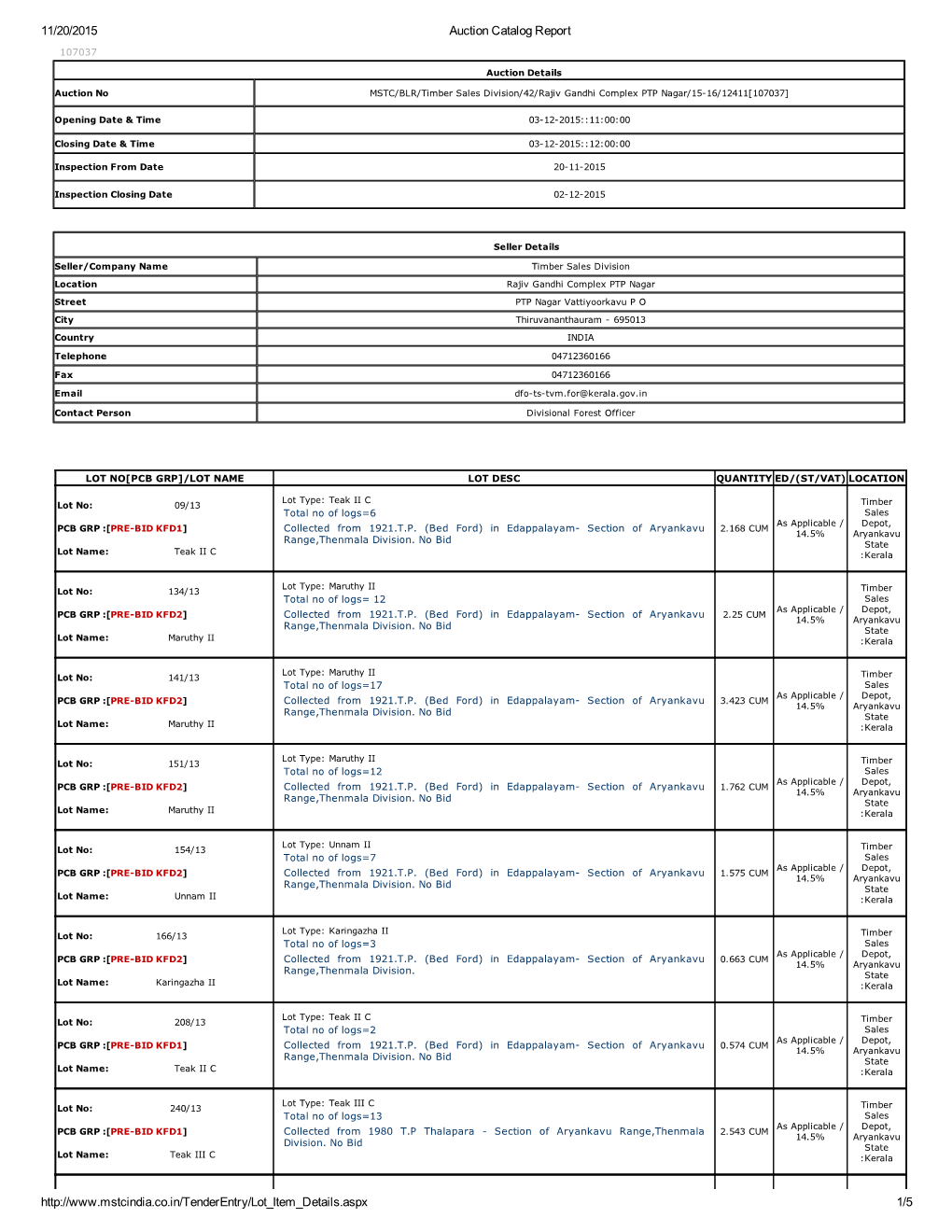 Auction Details Seller Details