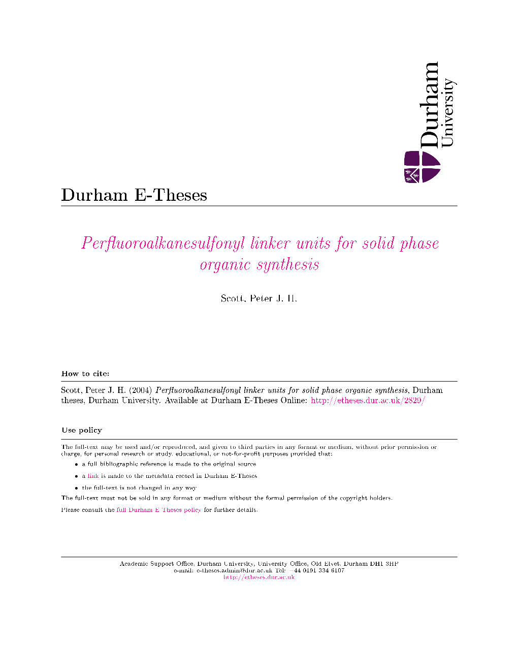 PERFLUOROALKANESULFONYL LINKER UNITS for SOLID PHASE ORGANIC SYNTHESIS