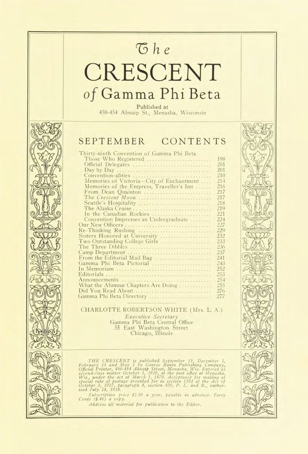 CRESCENT of Gamma Phi Beta Published at 450-454 Ahnaip St., Menasha, Wisconsin