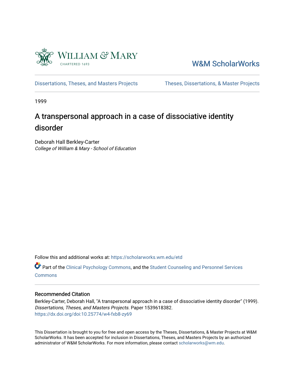 A Transpersonal Approach in a Case of Dissociative Identity Disorder