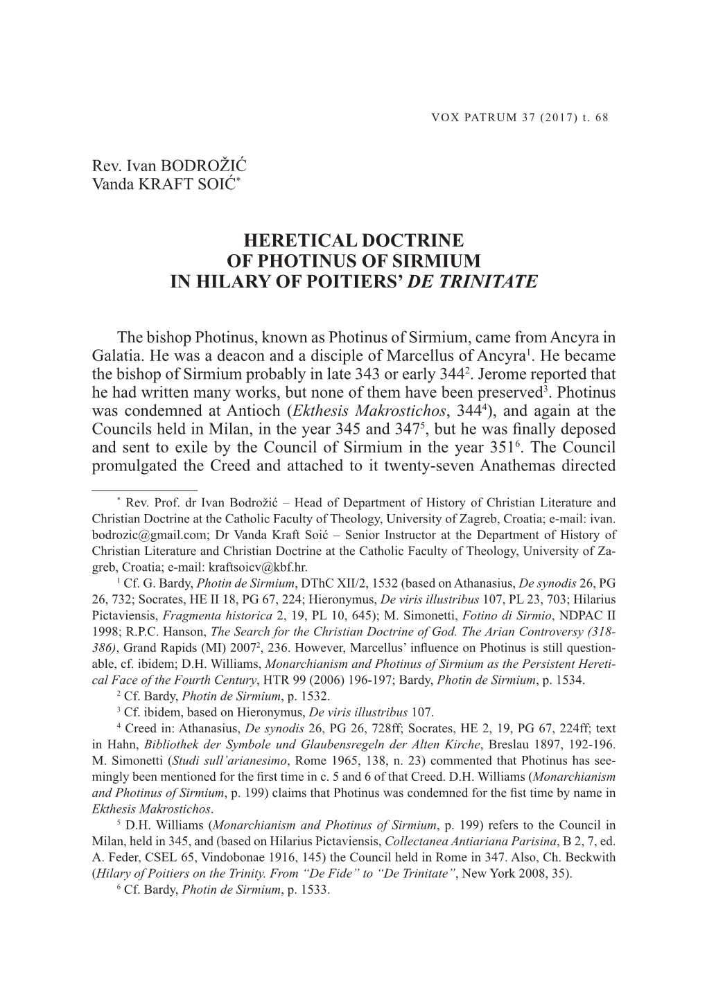 Heretical Doctrine of Photinus of Sirmium in Hilary of Poitiers’ De Trinitate