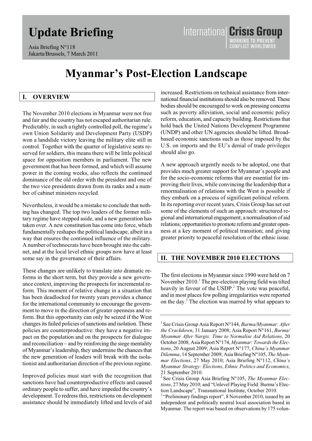 Update Briefing: Myanmar's Post-Election Landscape