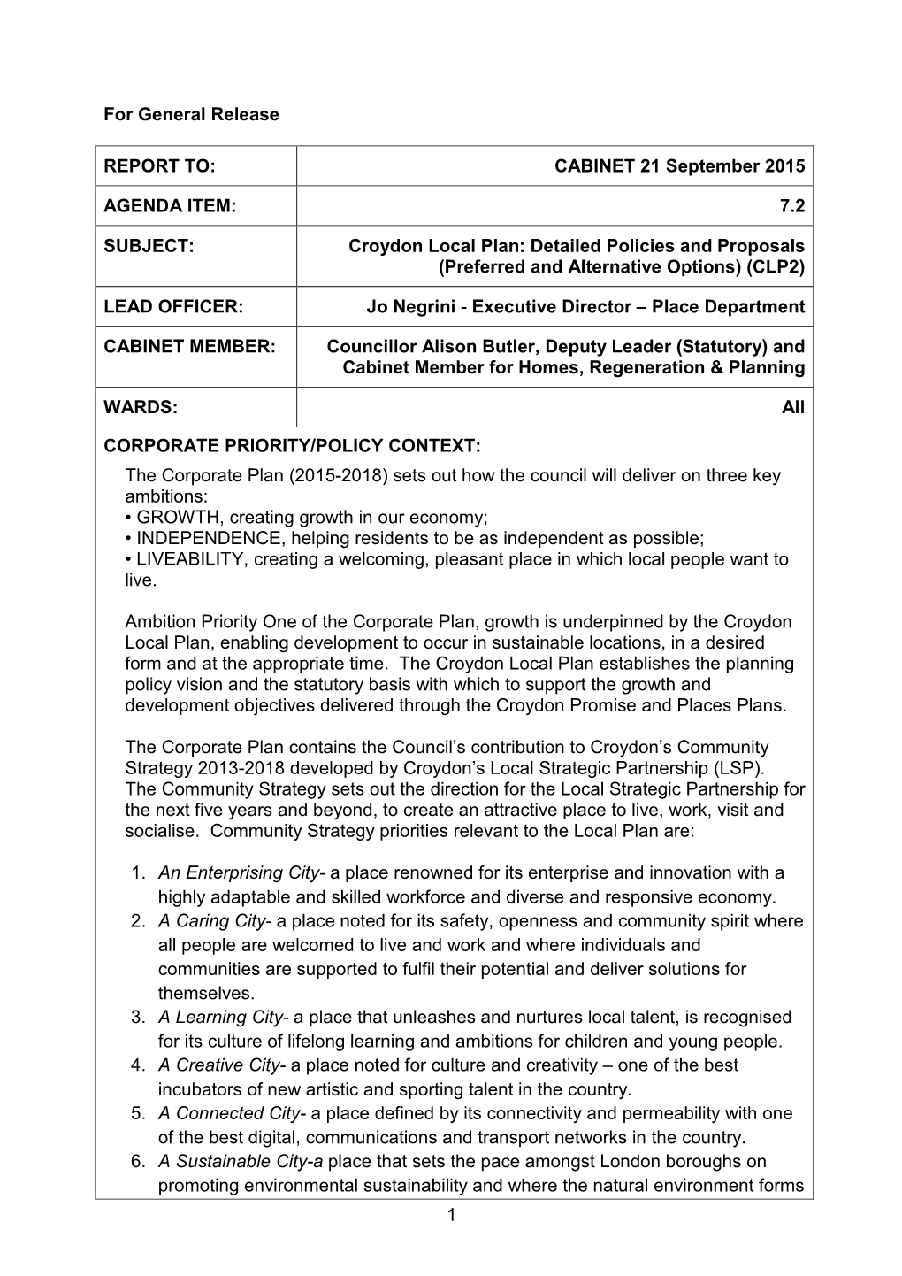 Croydon Local Plan Detailed Policies and Proposals (Preferred And