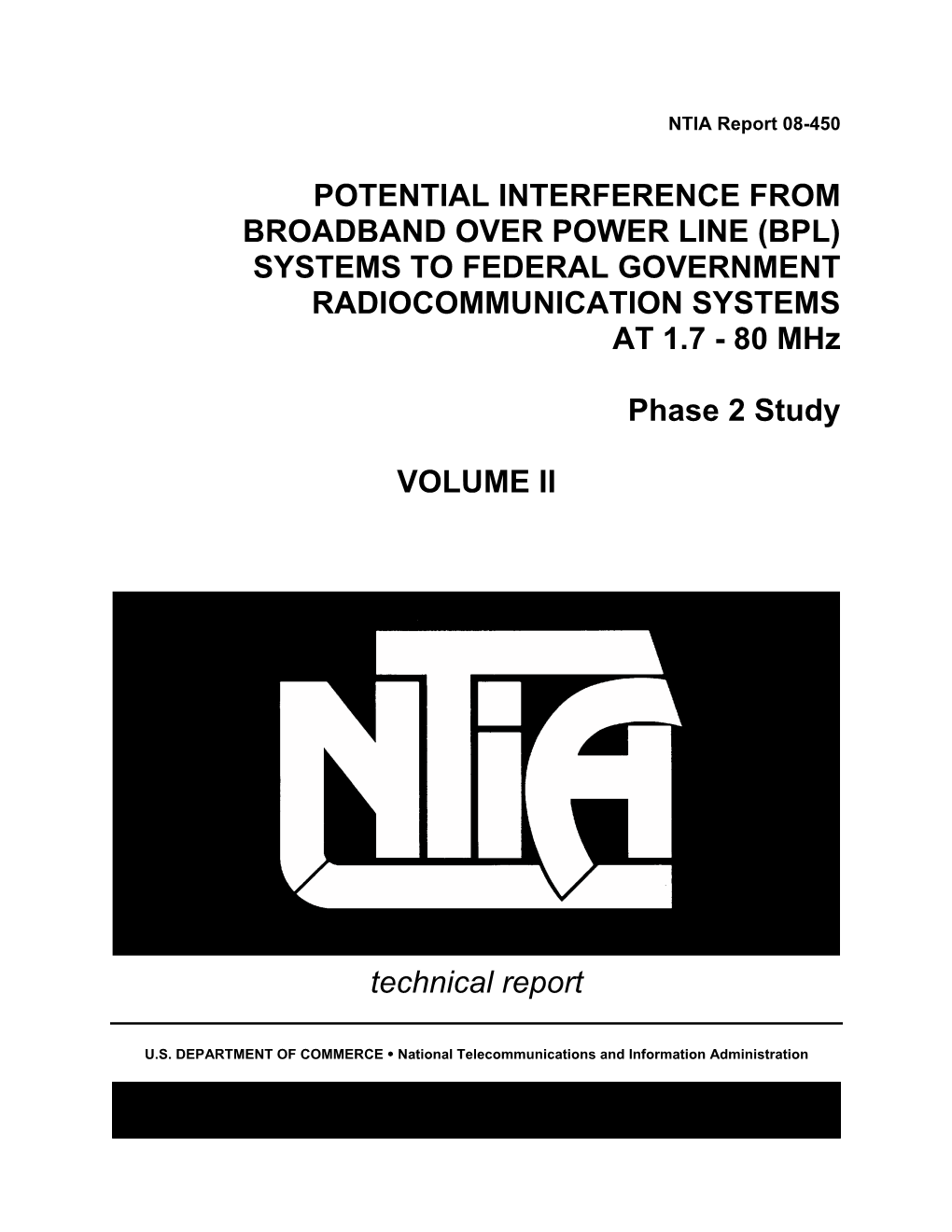 BPL) SYSTEMS to FEDERAL GOVERNMENT RADIOCOMMUNICATION SYSTEMS at 1.7 - 80 Mhz