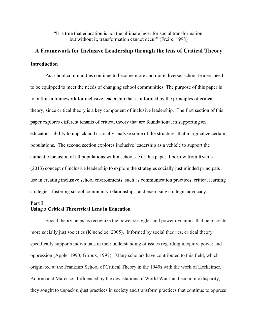 A Framework for Inclusive Leadership Through the Lens of Critical Theory