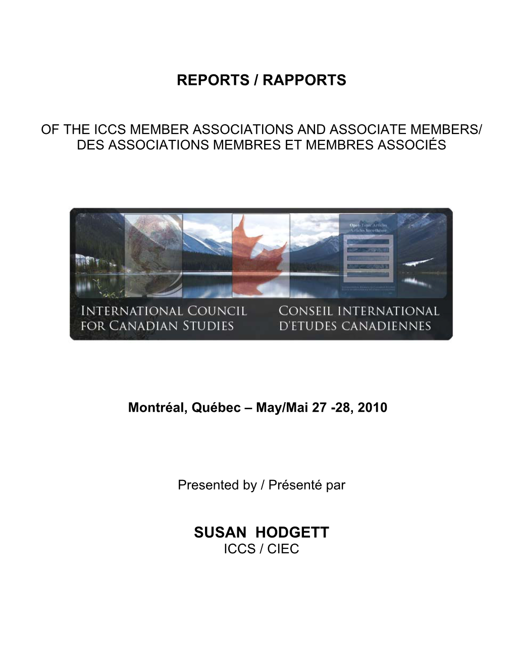 Reports / Rapports Susan Hodgett