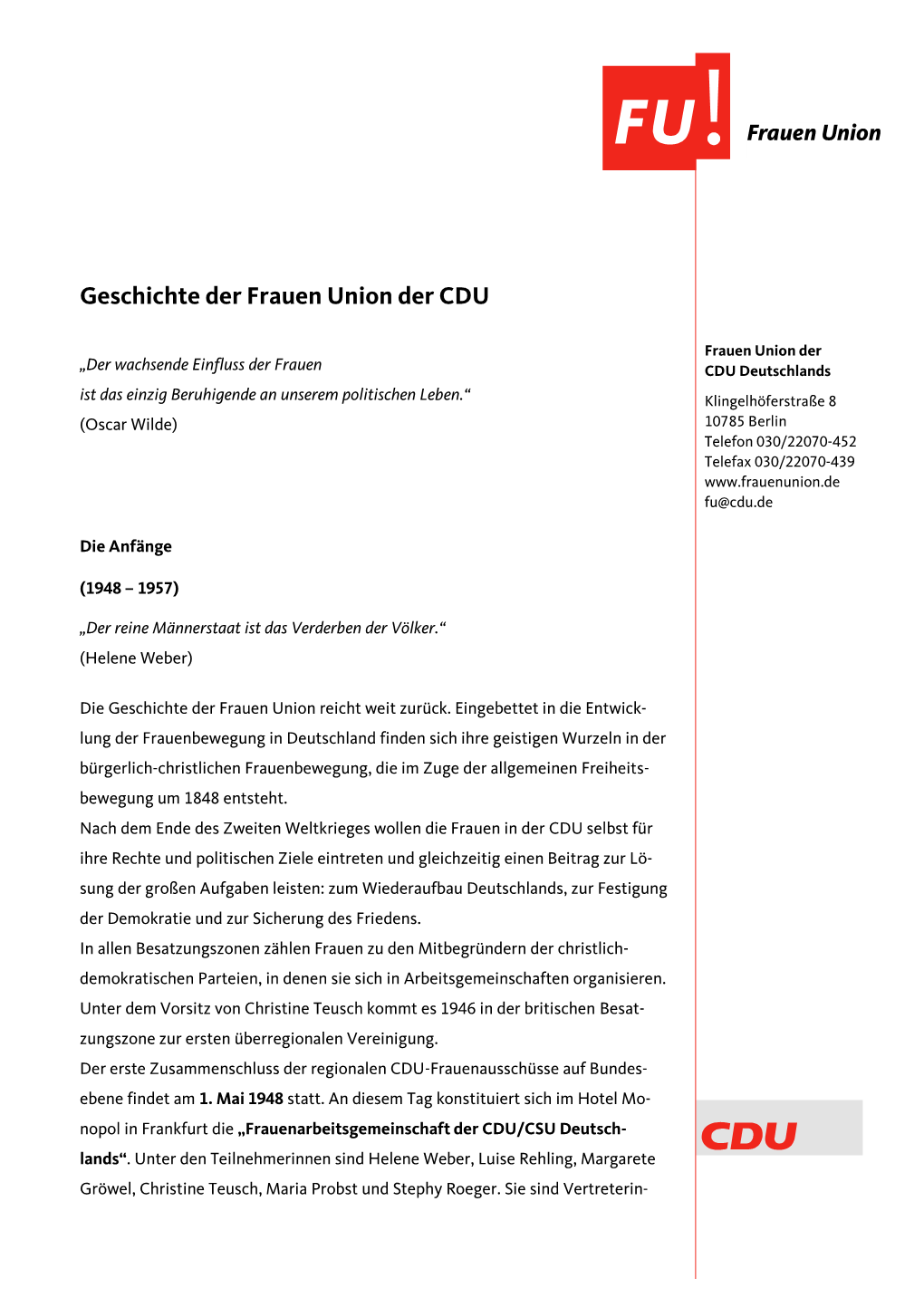 Geschichte Der Frauen Union Der CDU