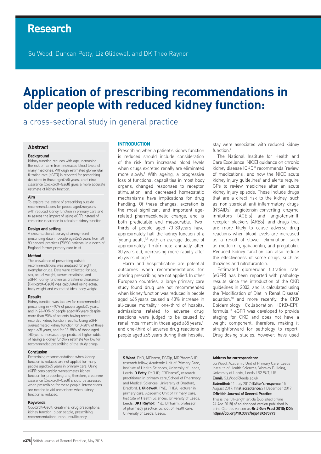 Application of Prescribing Recommendations in Older People with Reduced Kidney Function: a Cross-Sectional Study in General Practice