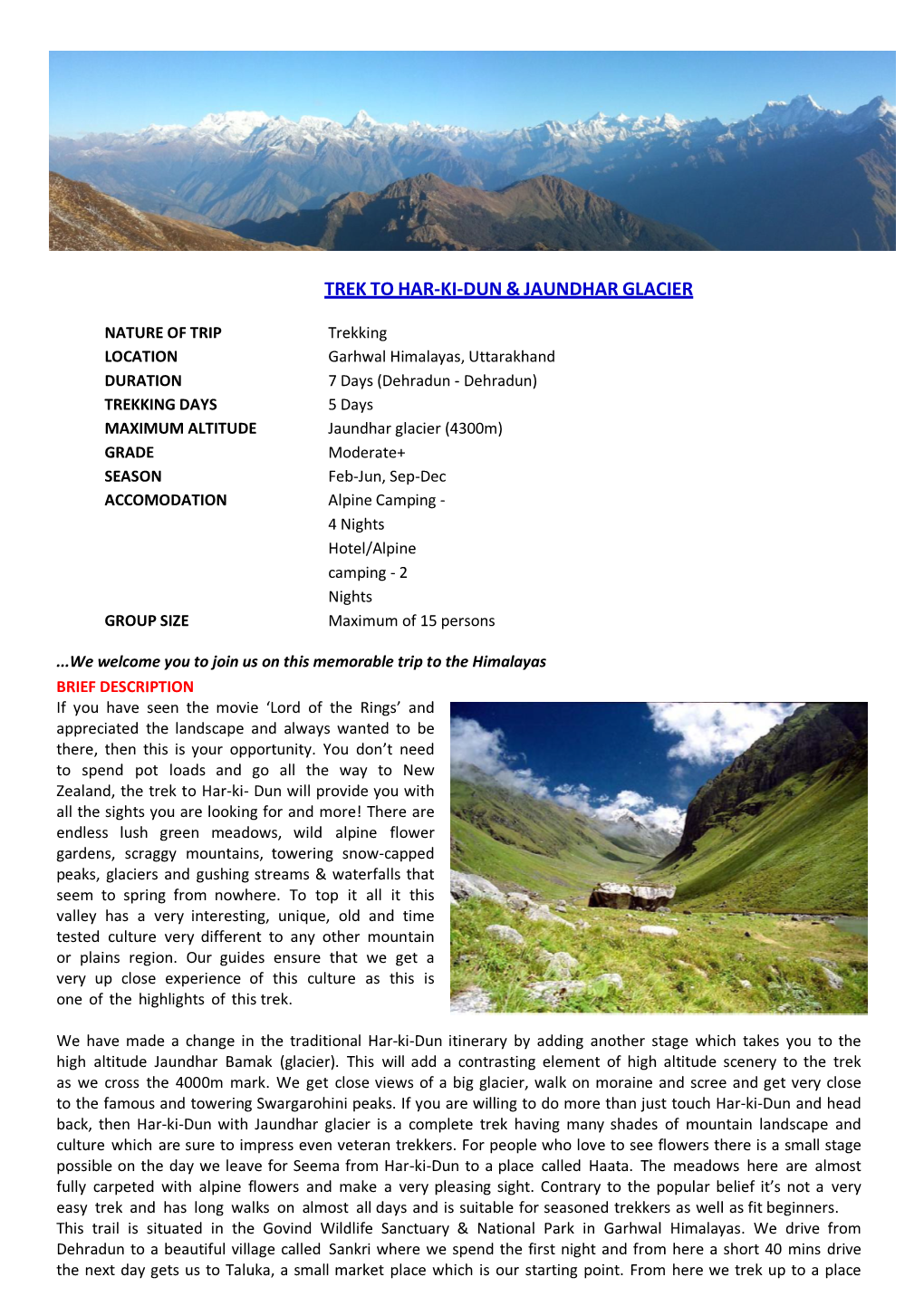 Trek to Har-Ki-Dun & Jaundhar Glacier