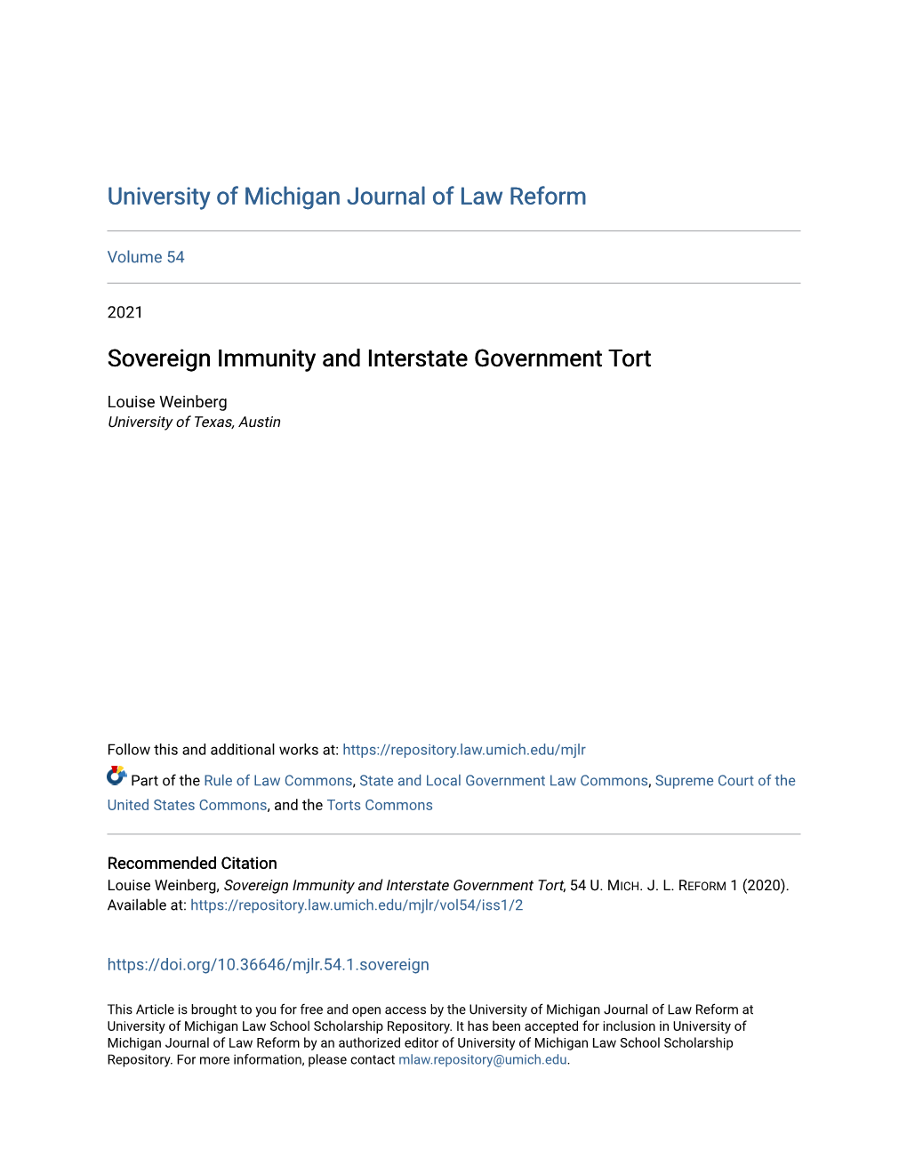 Sovereign Immunity and Interstate Government Tort