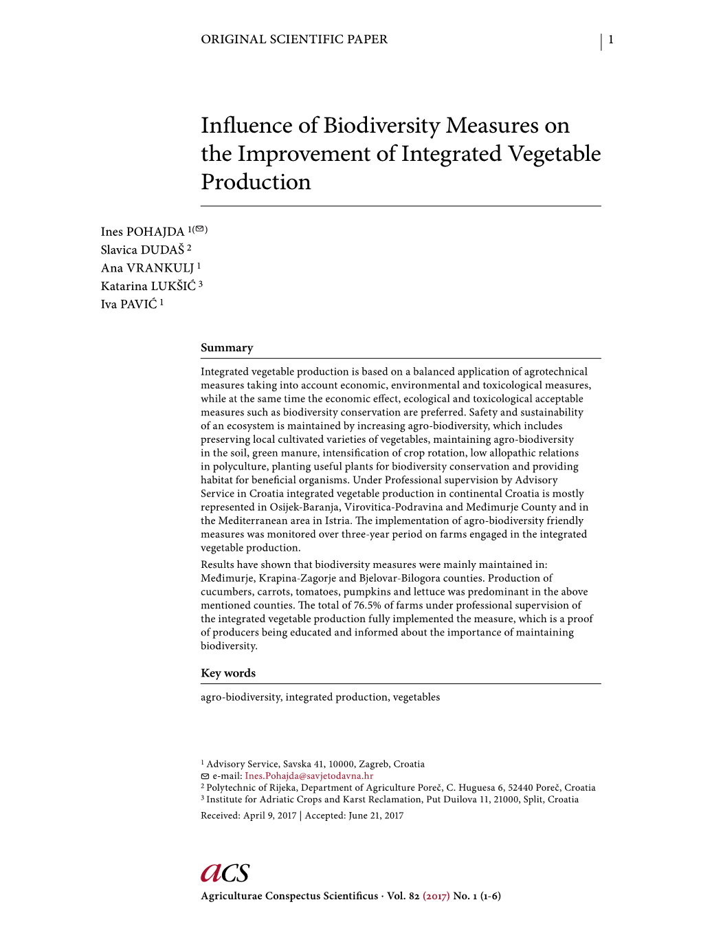 Agriculturae Conspectus Scientificus . Vol. 82 (2017)