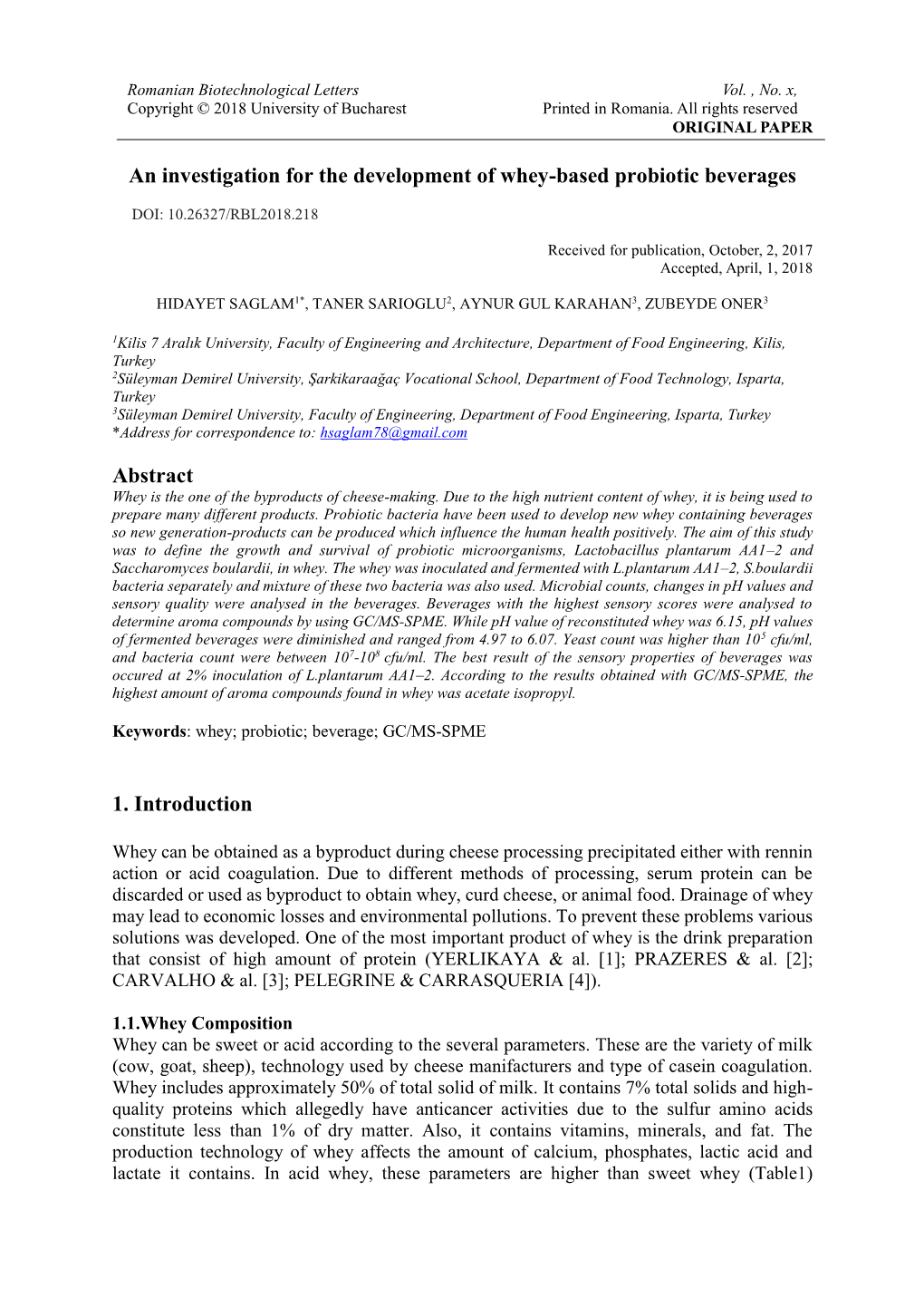 An Investigation for the Development of Whey-Based Probiotic Beverages