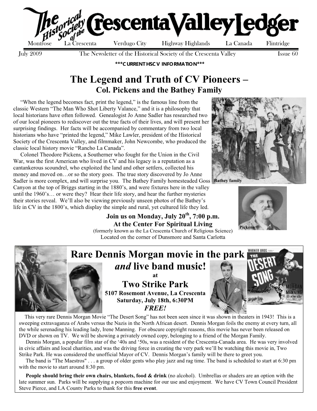 Rare Dennis Morgan Movie in the Park and Live Band Music!