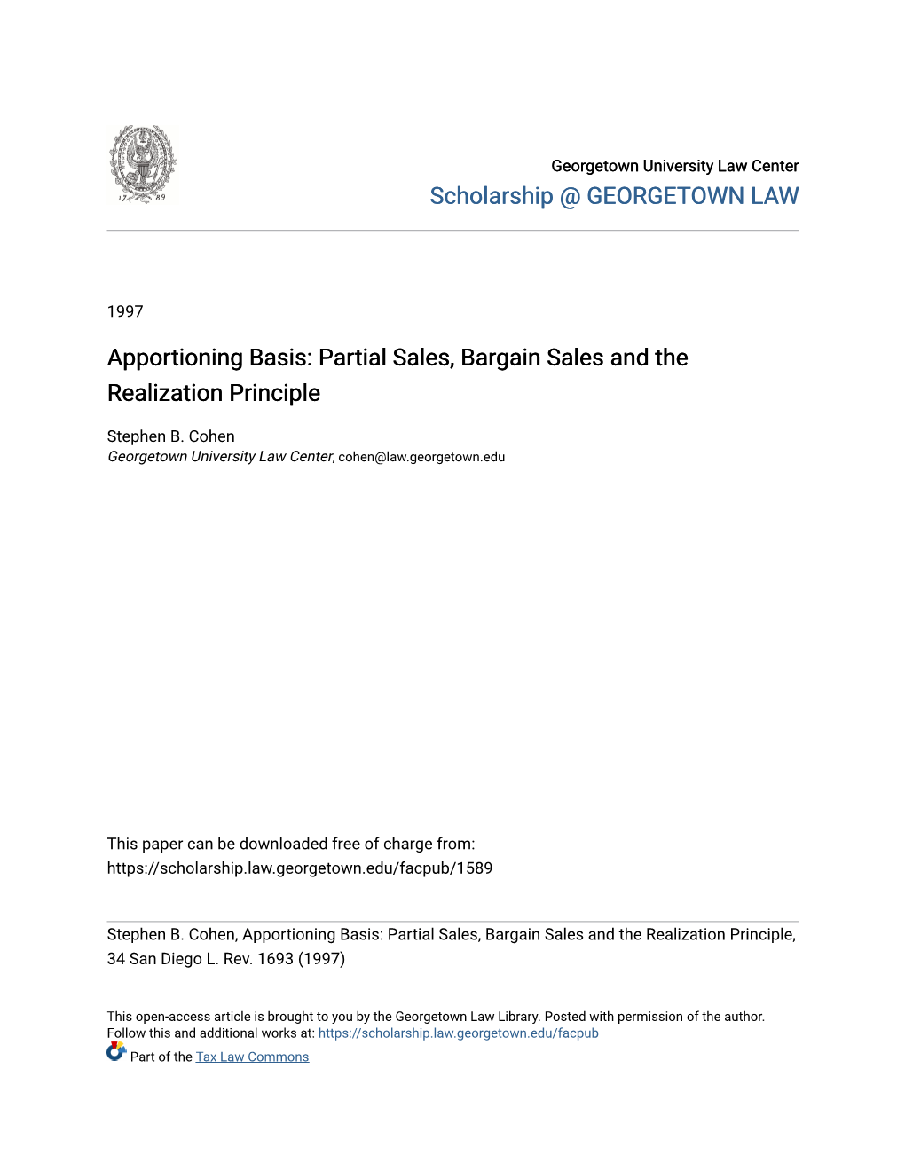 Apportioning Basis: Partial Sales, Bargain Sales and the Realization Principle