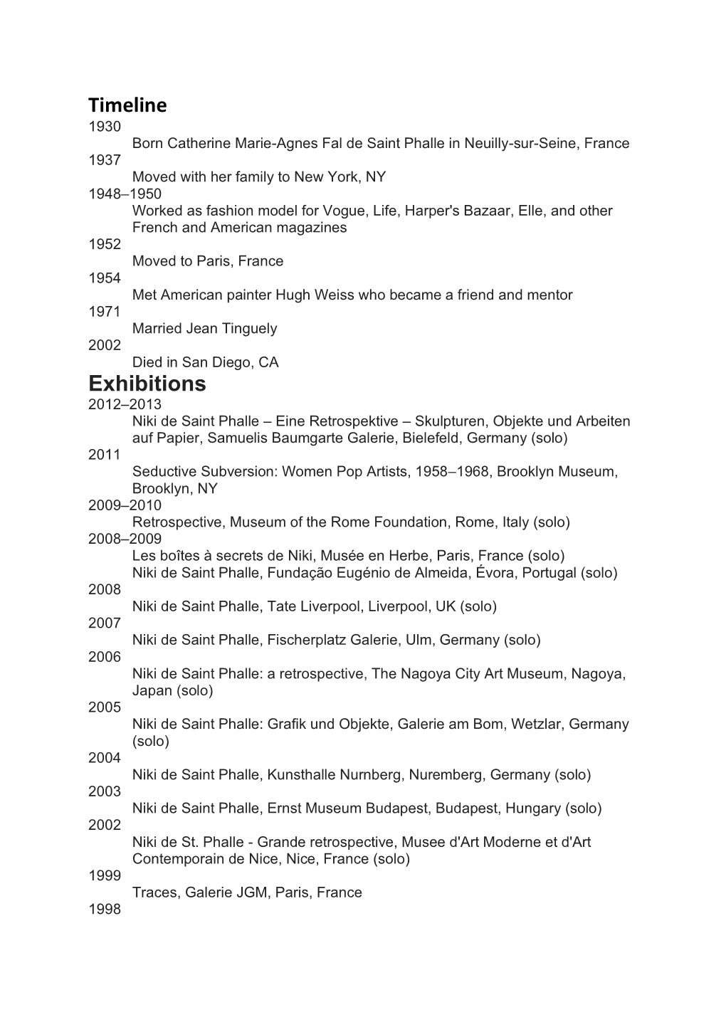 Timeline Exhibitions