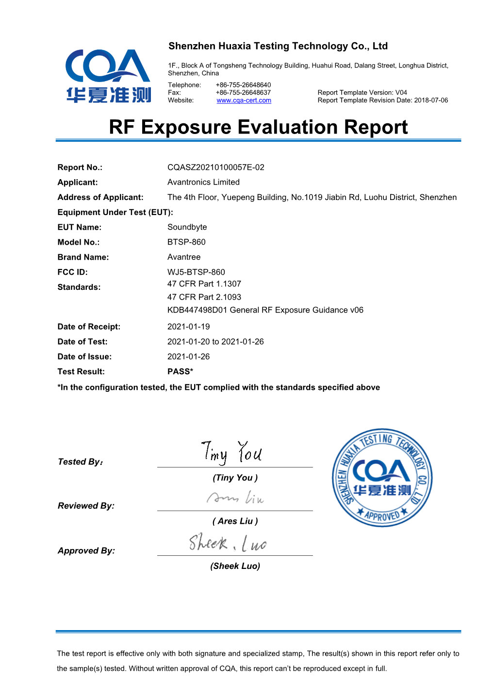 RF Exposure Evaluation Report