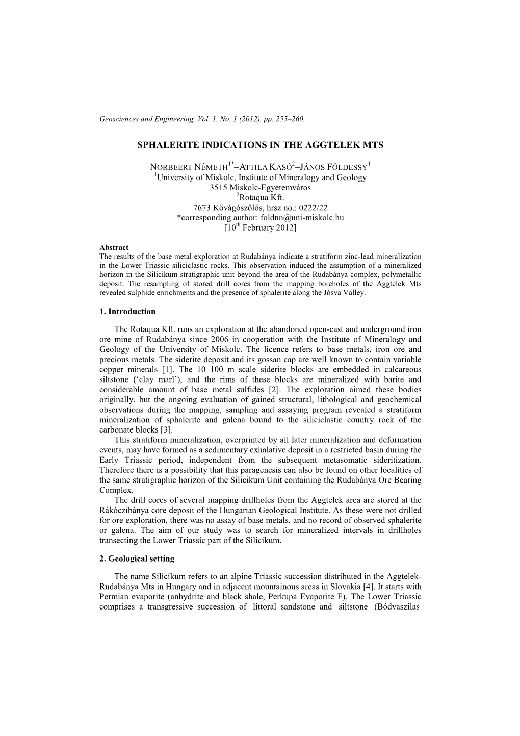 Sphalerite Indications in the Aggtelek Mts