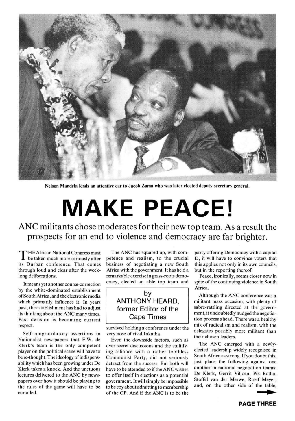 MAKE PEACE! ANC Militants Chose Moderates for Their New Top Team