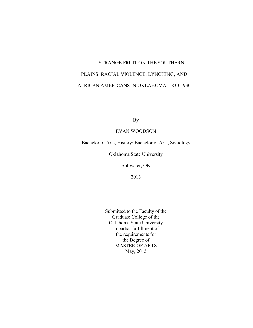 Racial Violence, Lynching, and African Americans in Oklahoma, 1830-1930