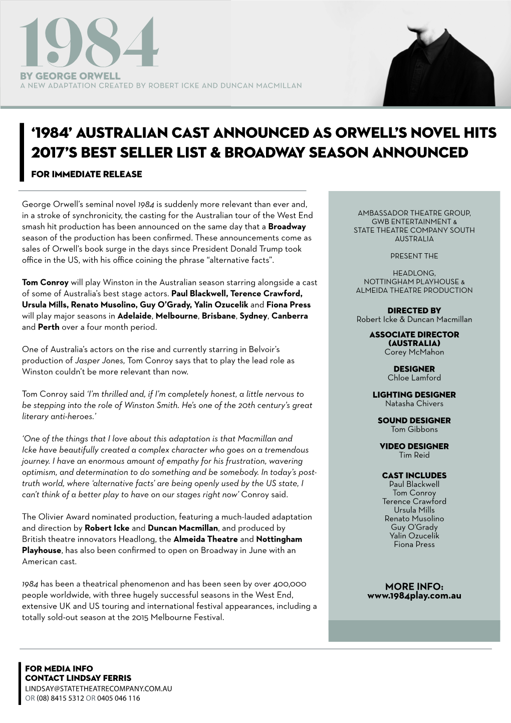 '1984' Australian Cast Announced As Orwell's