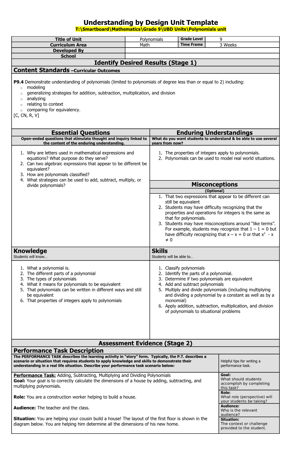 Understanding by Design Unit Template s8