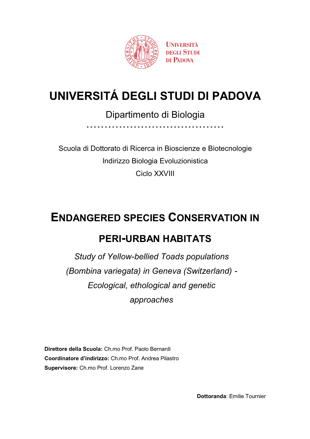 UNIVERSITÁ DEGLI STUDI DI PADOVA Dipartimento Di Biologia