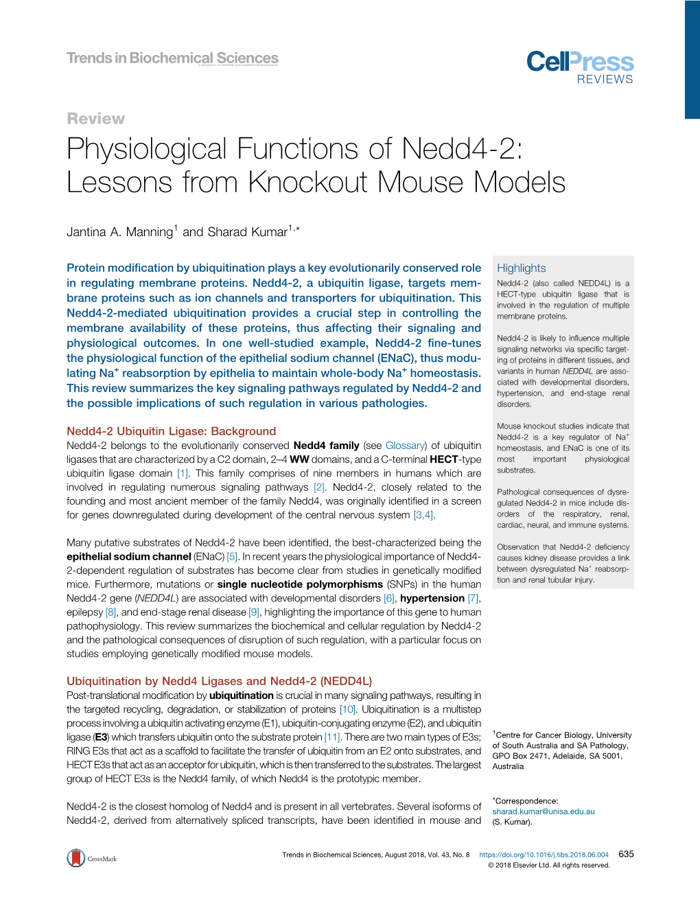 Physiological Functions of Nedd4-2: Lessons from Knockout Mouse Models