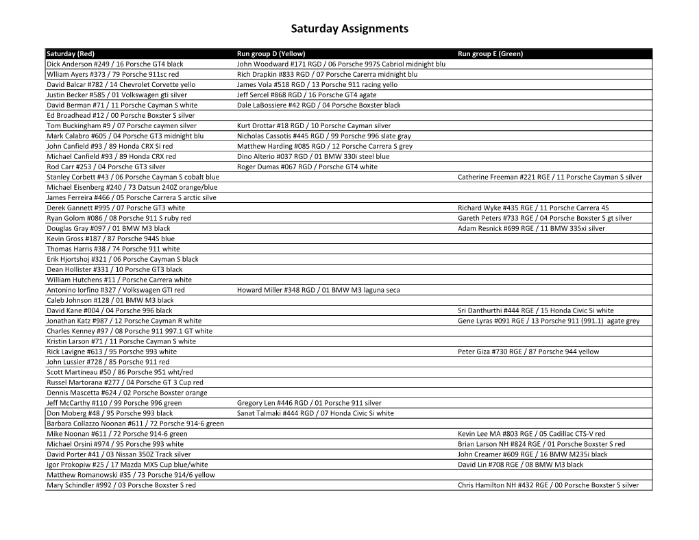 Saturday Assignments