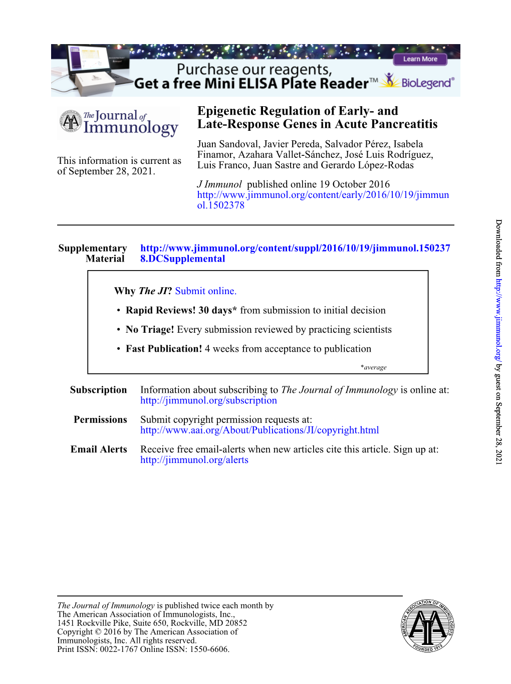 Epigenetic Regulation of Early- and Late-Response Genes in Acute