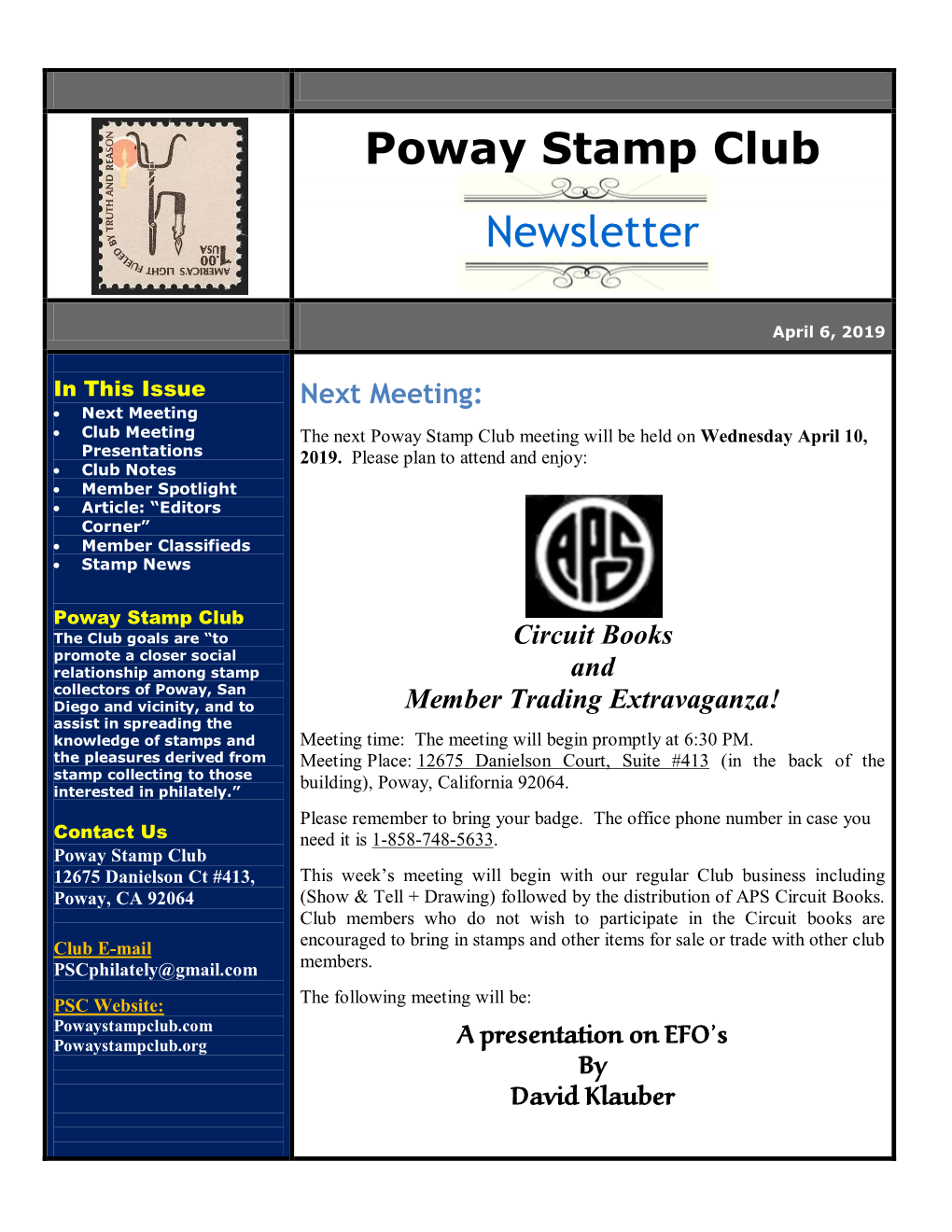 Poway Stamp Club Newsletter