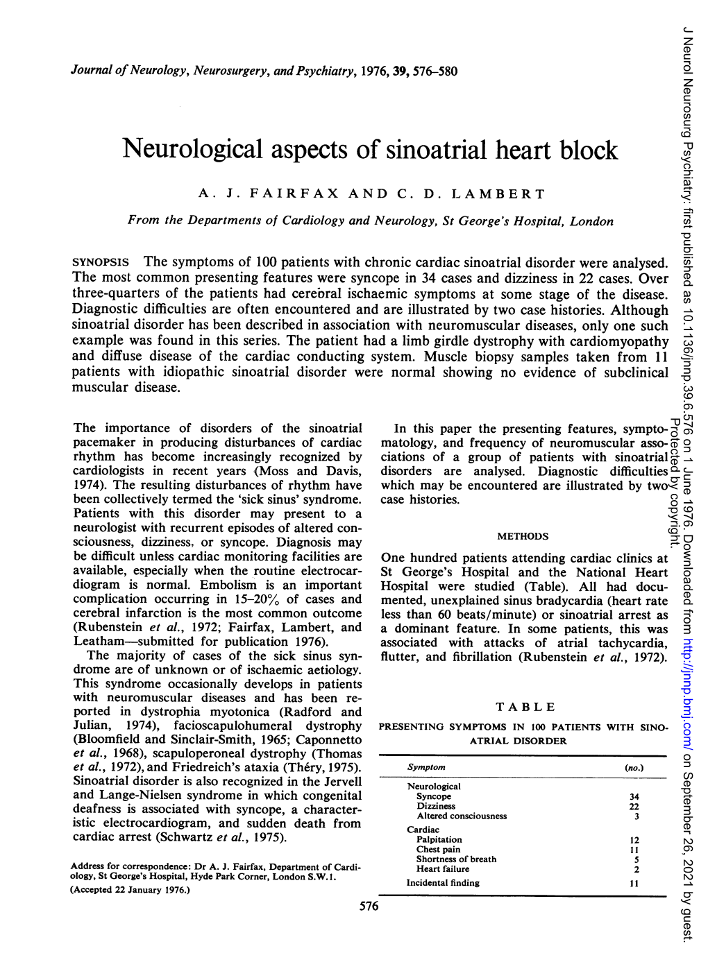 Neurological Aspects of Sinoatrial Heart Block