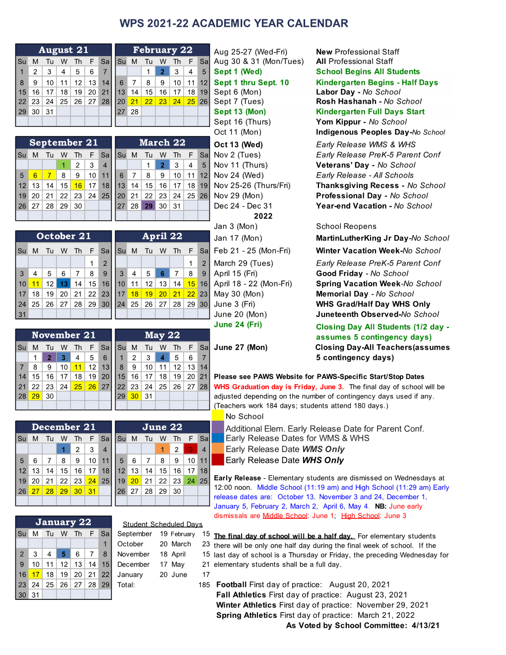 WPS Academic Calendar 2021-22 REVISED 8-17-21