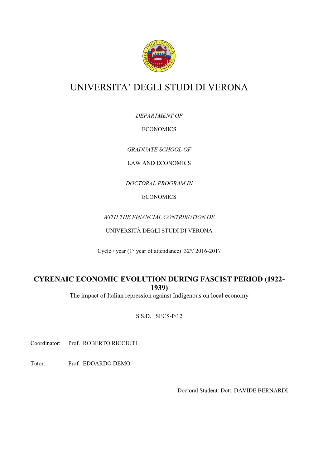 Universita' Degli Studi Di Verona