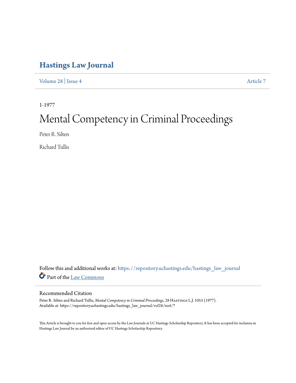 Mental Competency in Criminal Proceedings Peter R