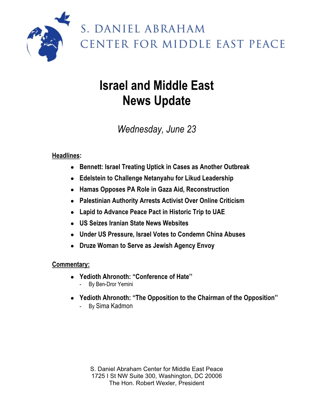 Israel and Middle East News Update