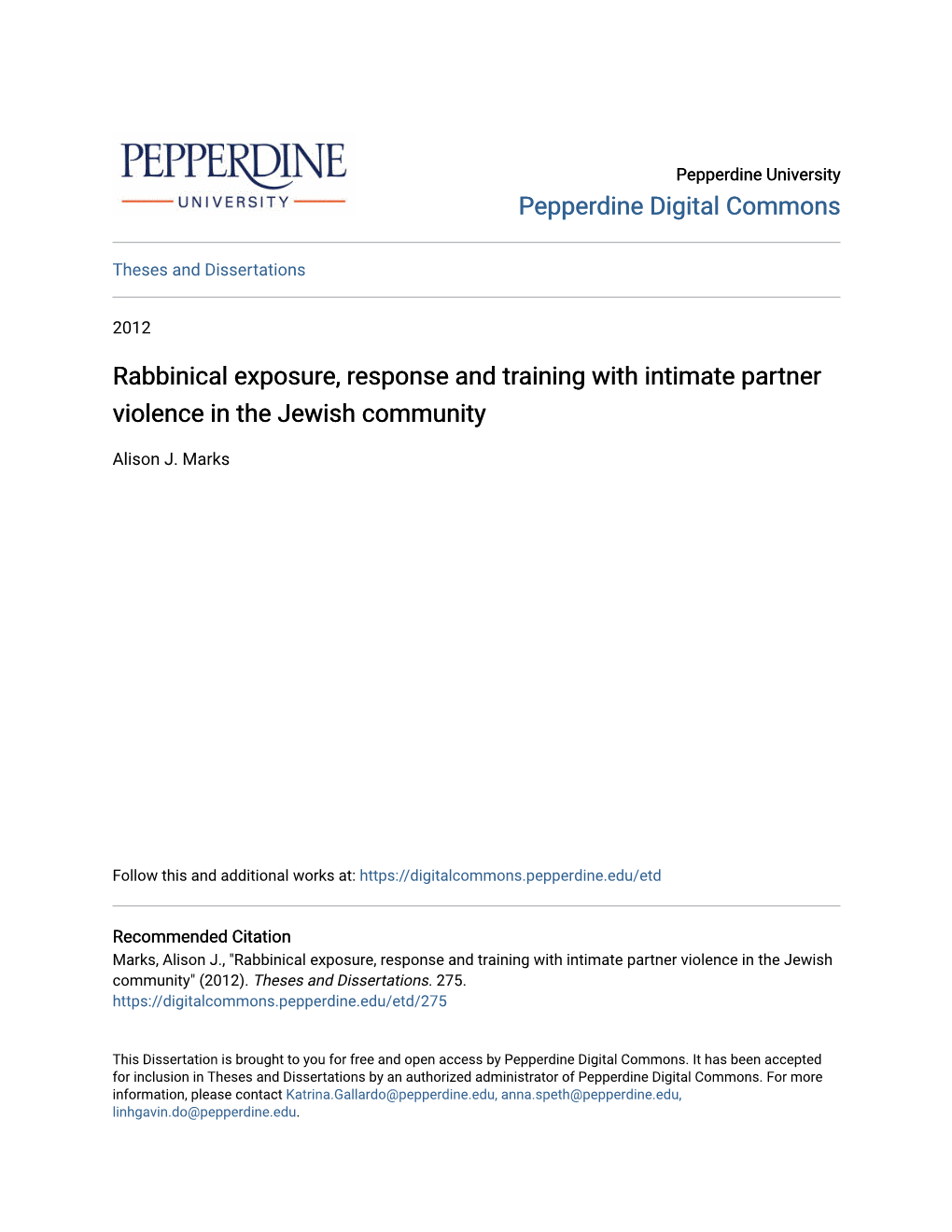 Rabbinical Exposure, Response and Training with Intimate Partner Violence in the Jewish Community