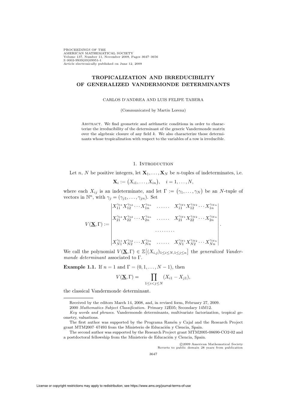 Tropicalization and Irreducibility of Generalized Vandermonde Determinants