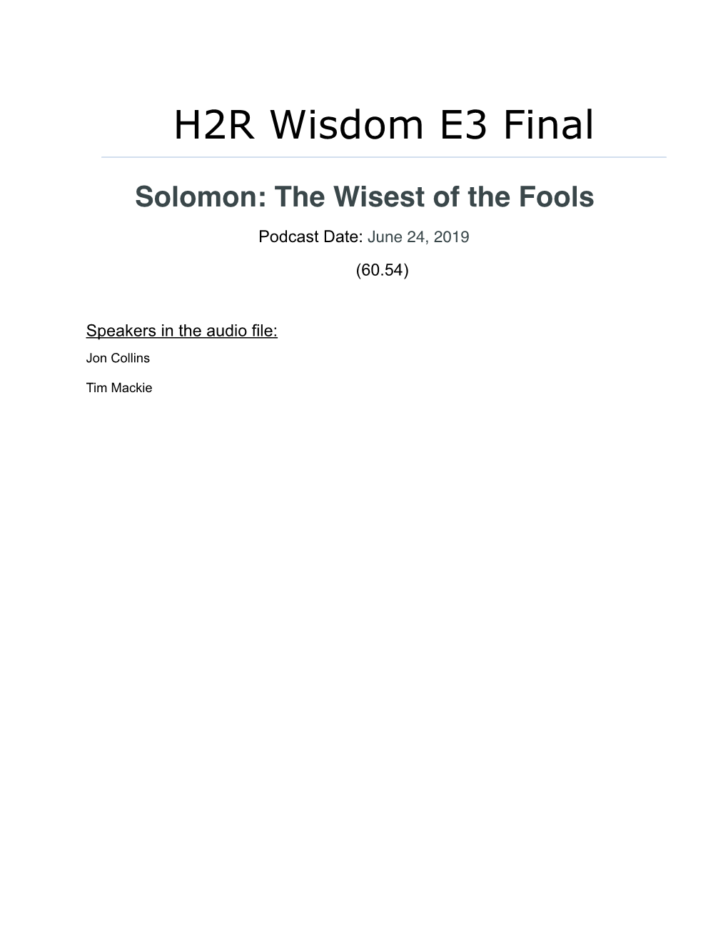 H2R Wisdom E3 Solomon