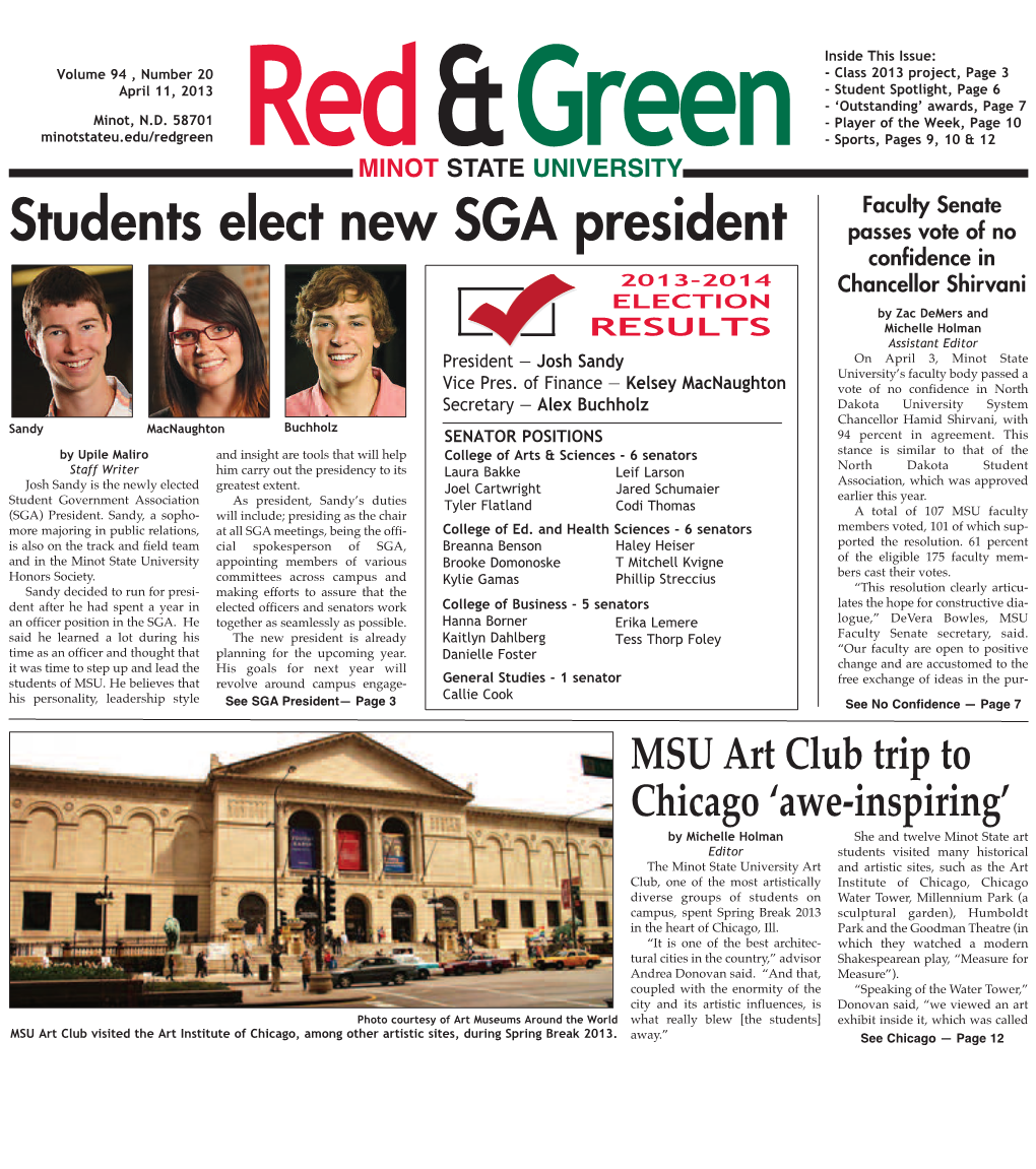 Students Elect New SGA President Passes Vote of No Confidence in 2013-2014 Chancellor Shirvani