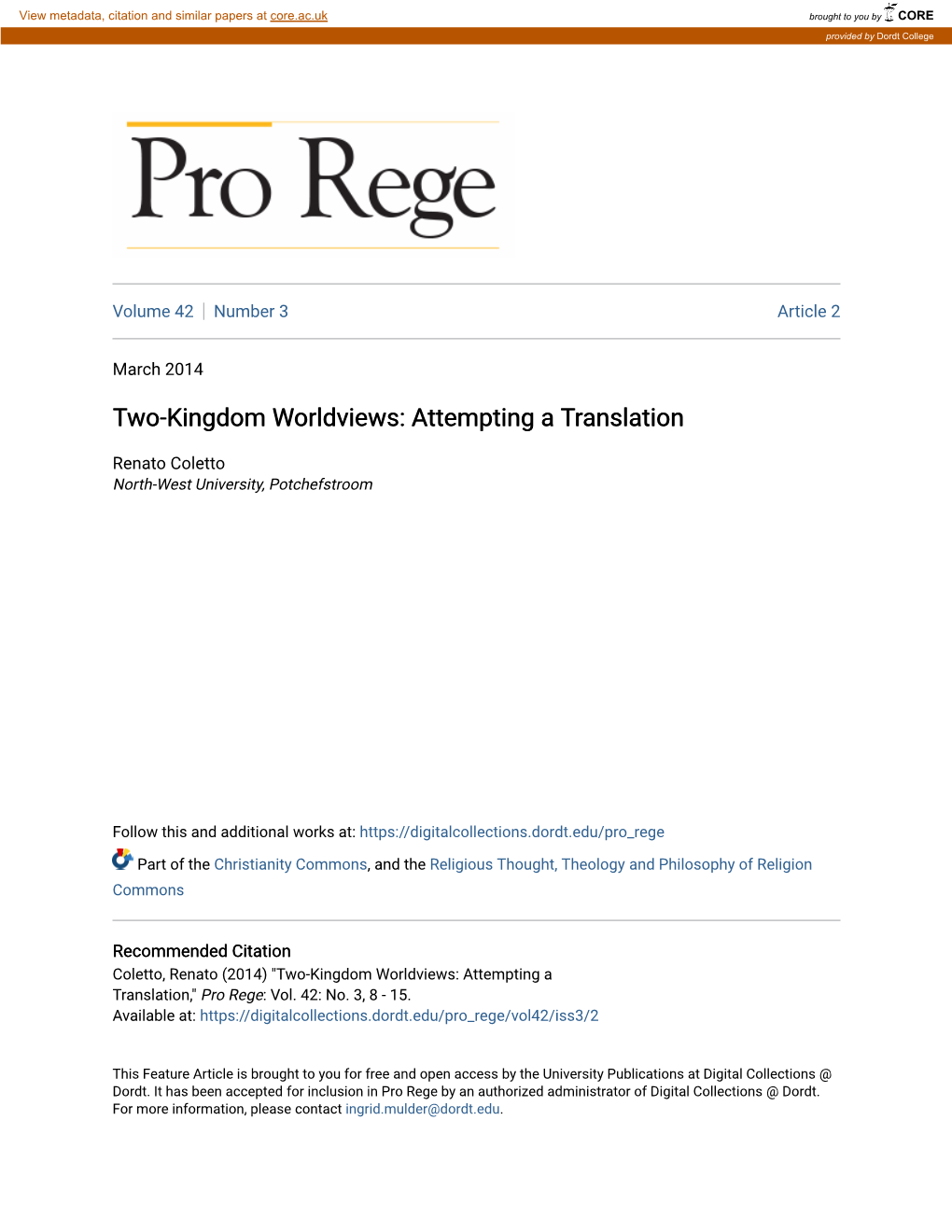 Two-Kingdom Worldviews: Attempting a Translation