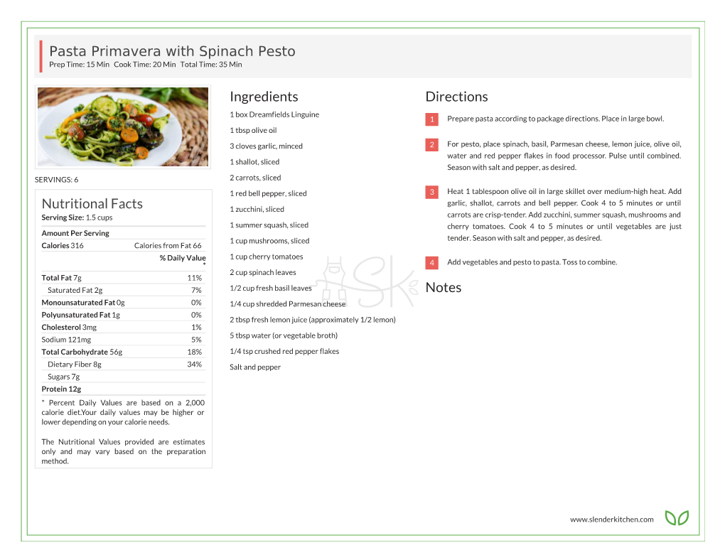 Print Recipe: Pasta Primavera with Spinach Pesto