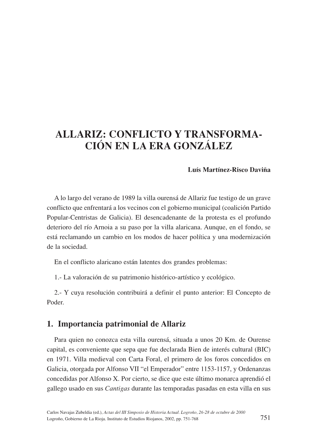 Allariz: Conflicto Y Transforma- Ción En La Era González